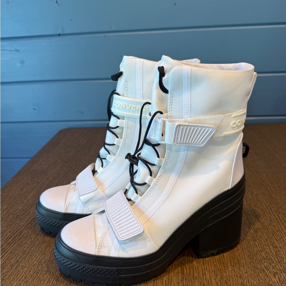 Converse White Lace-Up Platform Ankle Boots with Black Sole